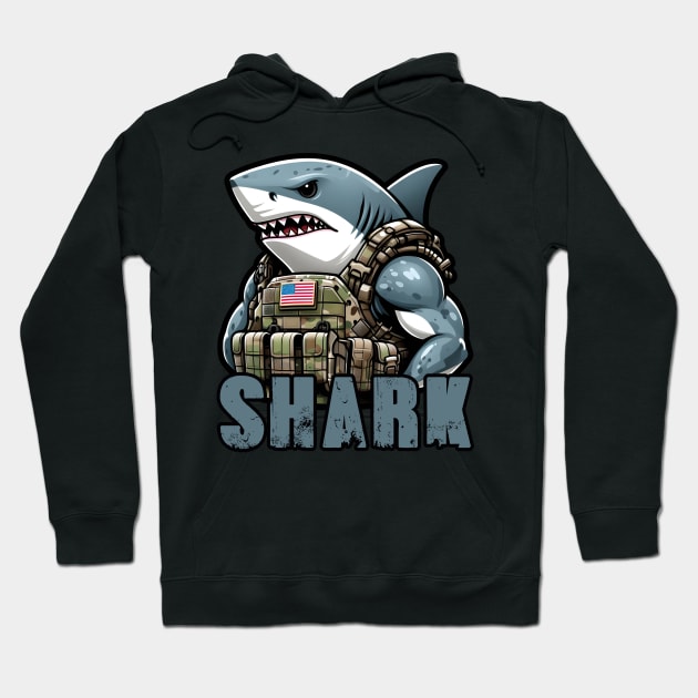 Tactical Shark Hoodie by Rawlifegraphic